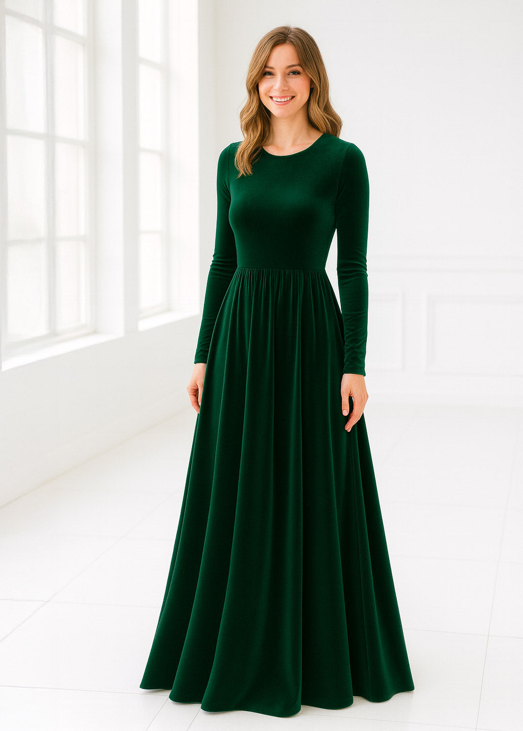 Emerald green velvet bridesmaid dress