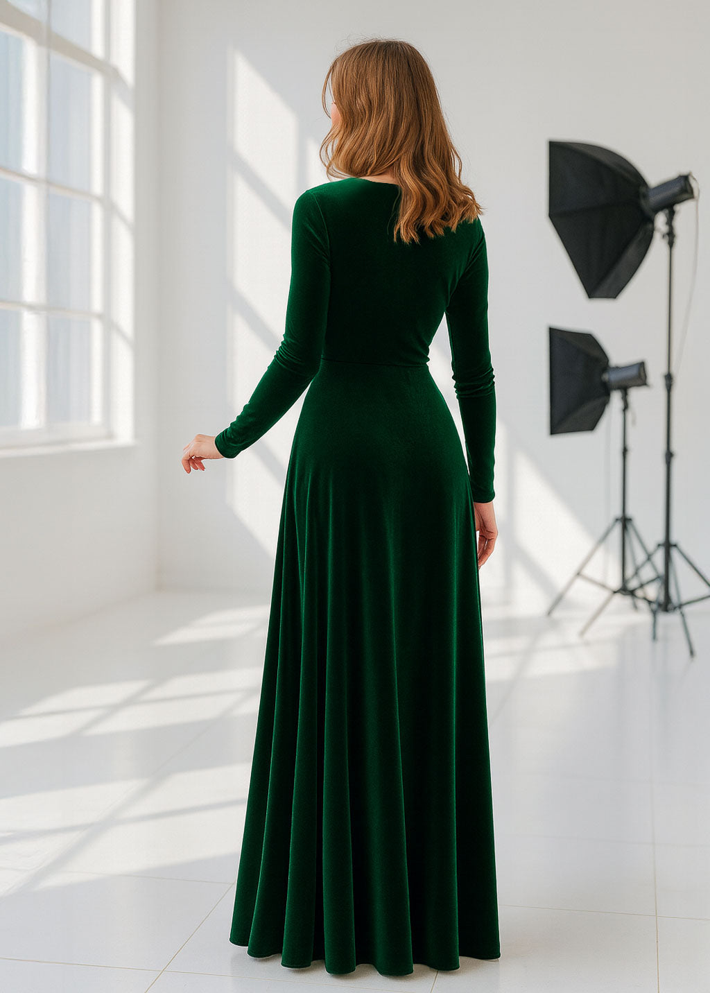 Emerald green velvet bridesmaid dress