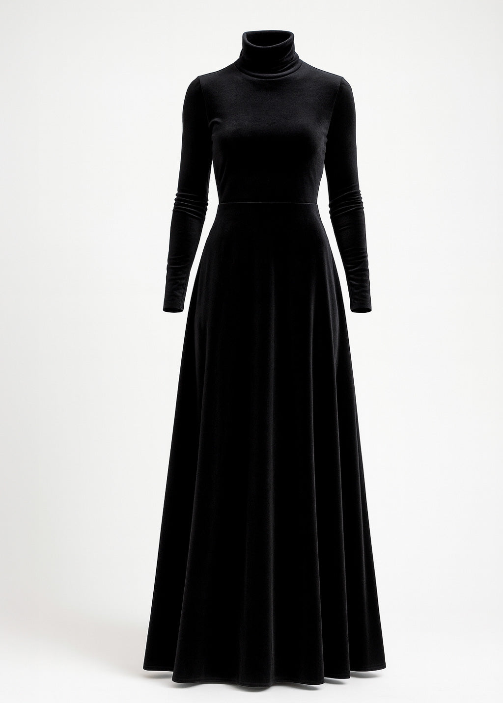 Long sleeve floor-length velvet black gown