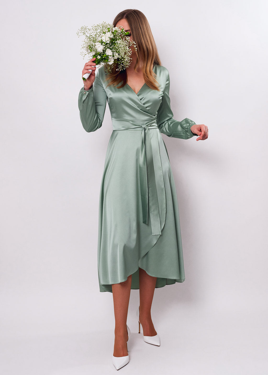Sage green wrap dress