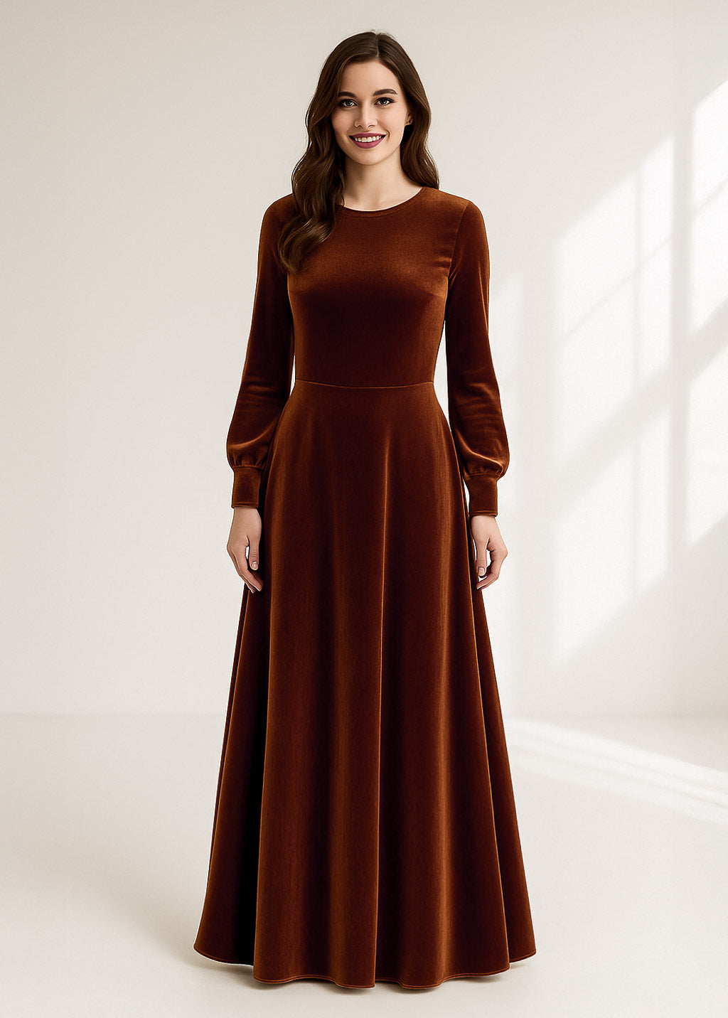 Rust brown velvet long dress
