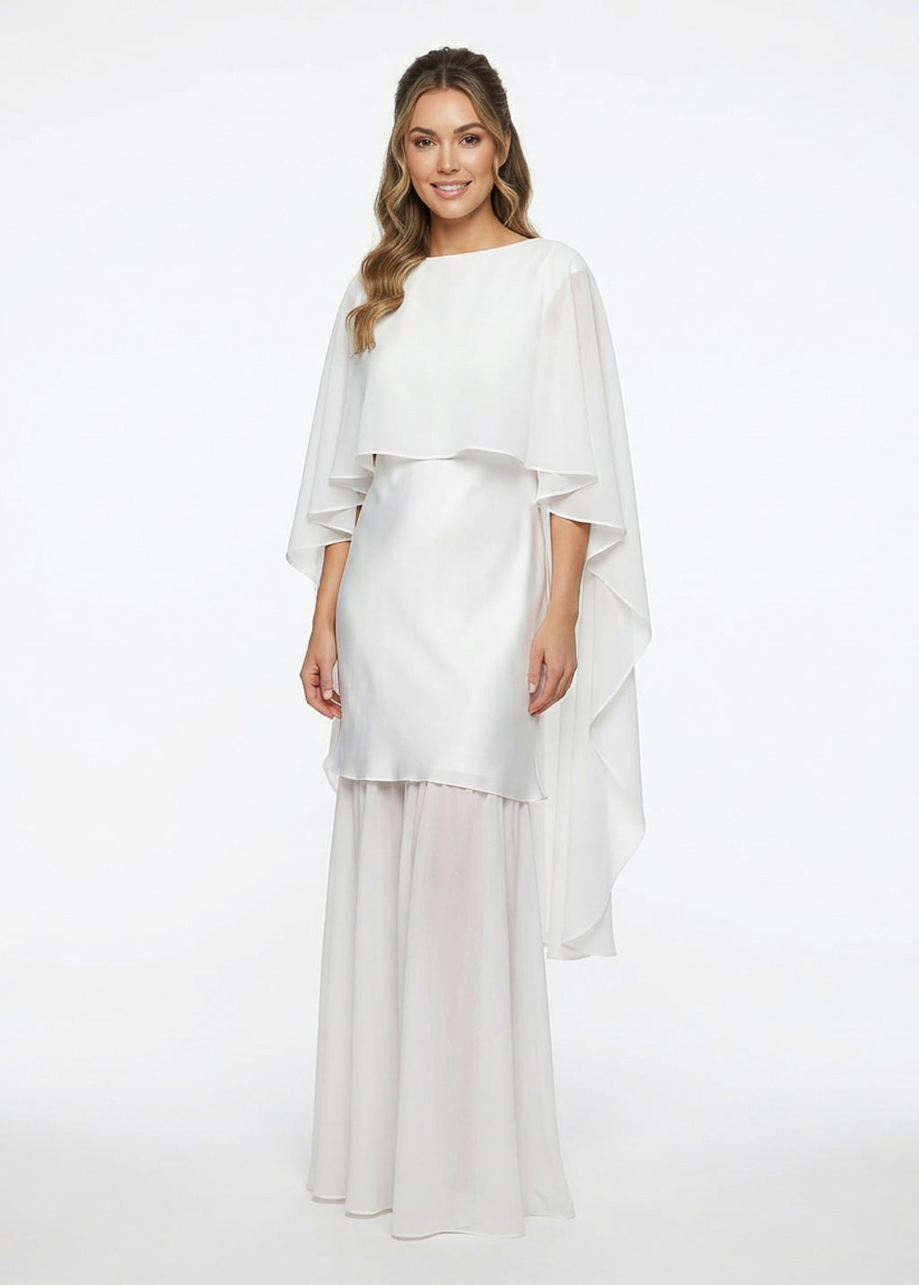 Minimalist Wedding Dress with Chiffon Cape