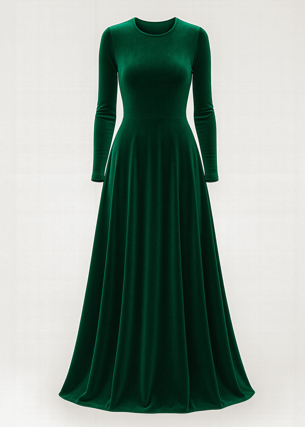 Long sleeve emerald green velvet gown for Fall & Winter weddings