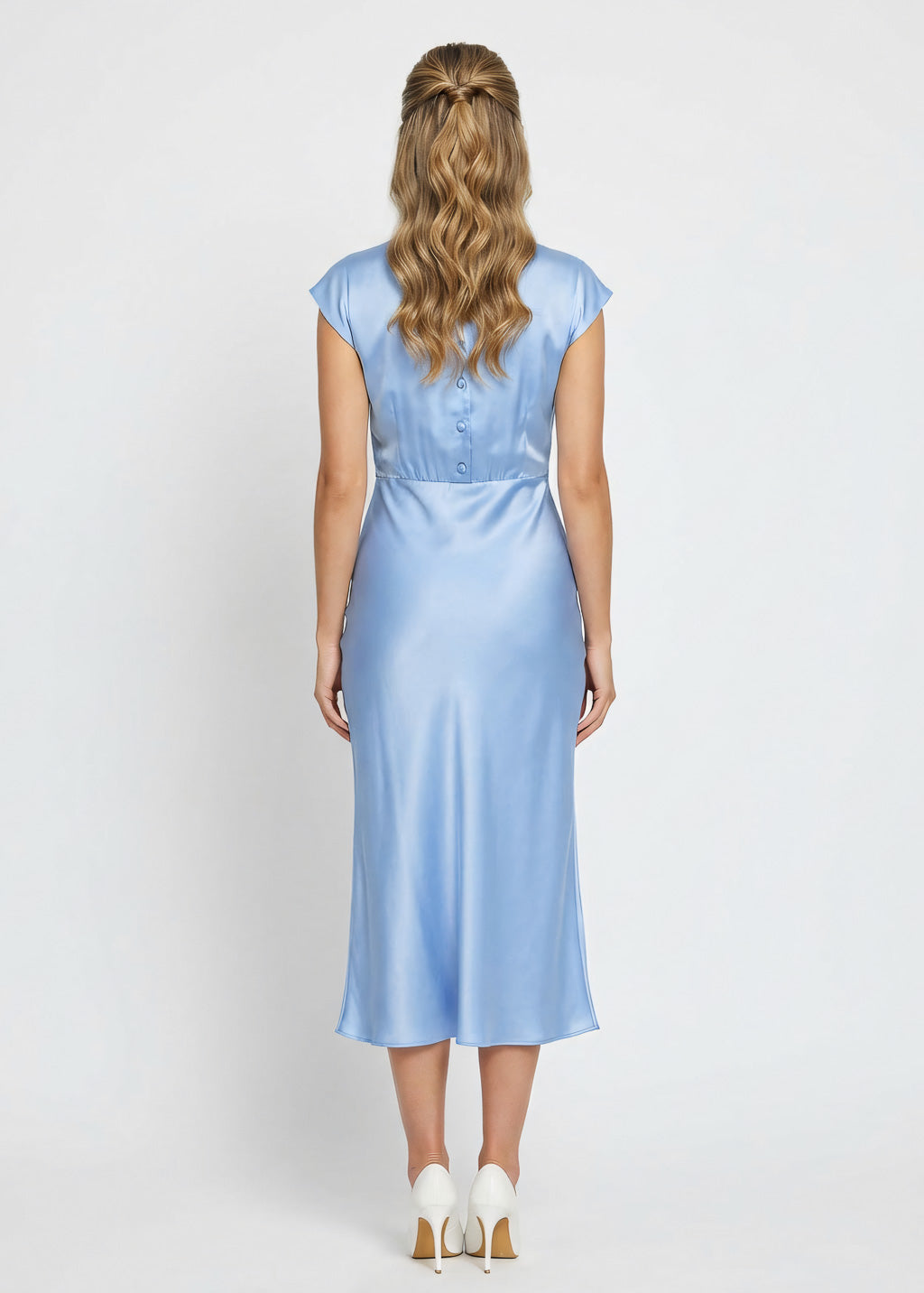 Sky blue midi silk slip dress