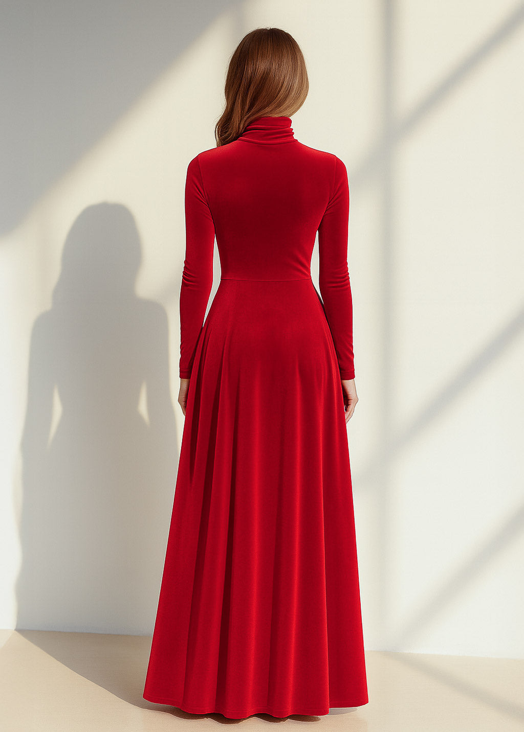 Red long winter velvet dress