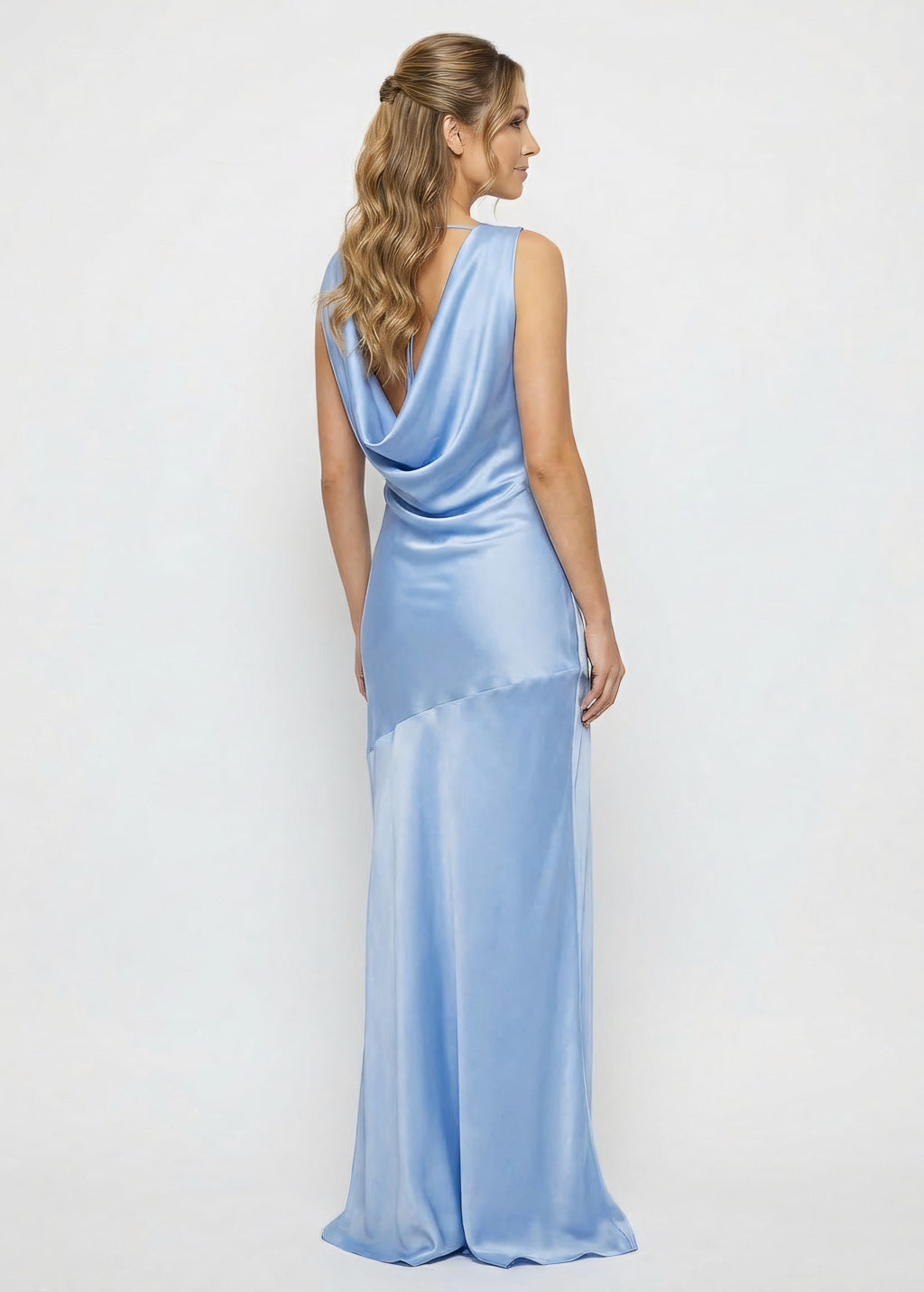 Sky blue muse cowl gown