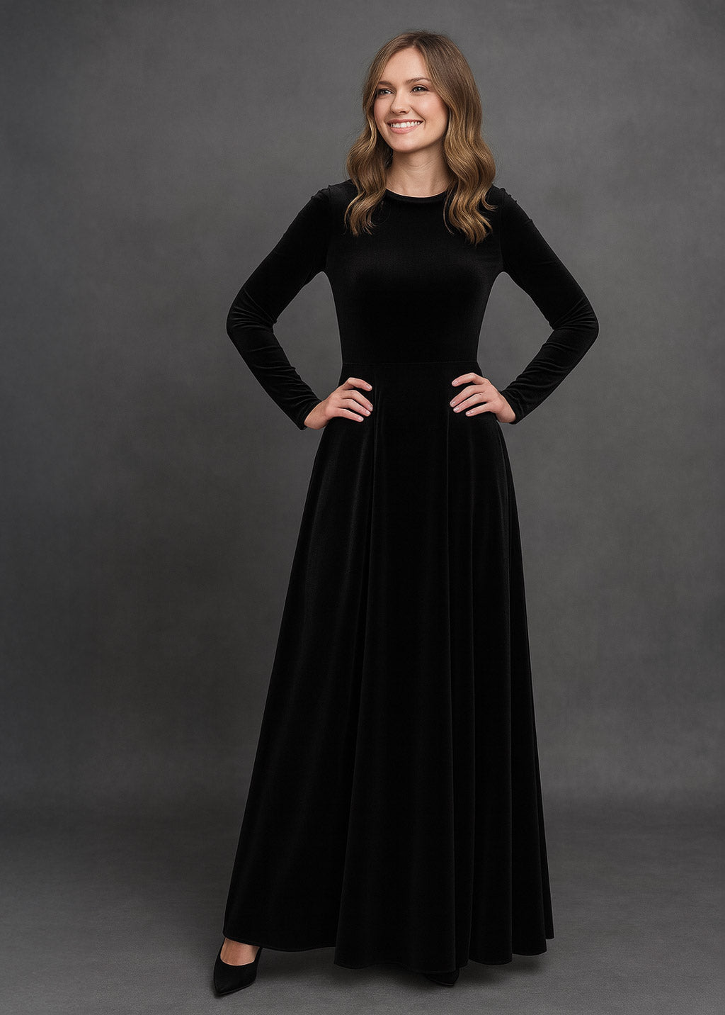 Black bridesmaids velvet dress