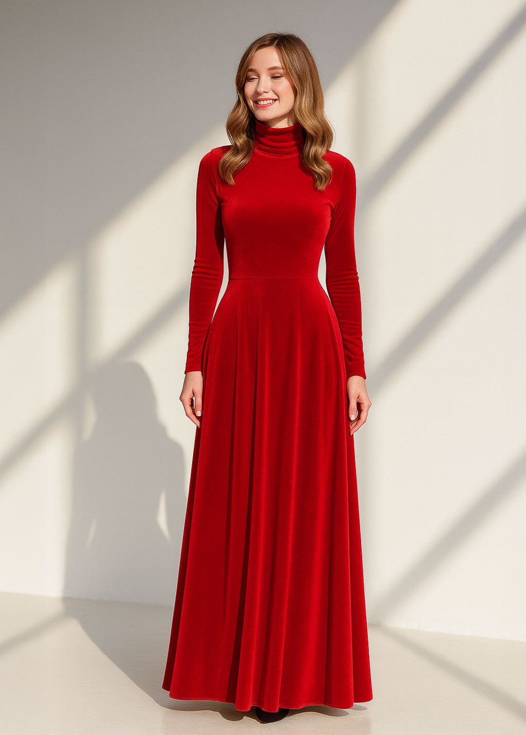 Red long winter velvet dress