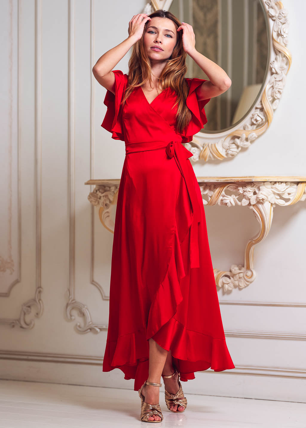 Red wrap dress