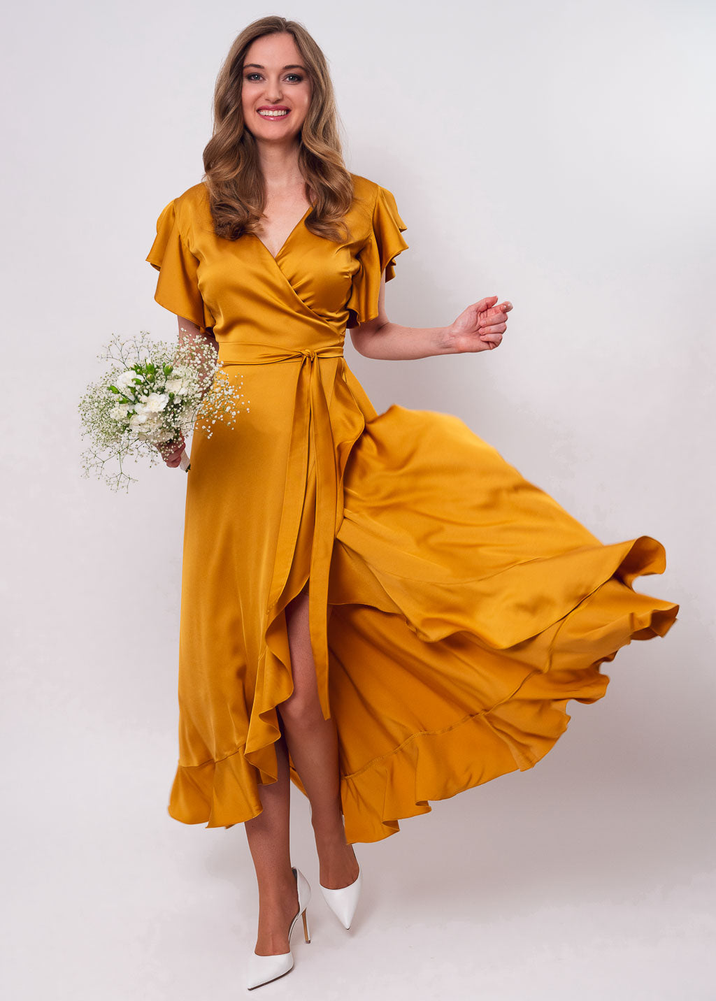 Gold wrap dress
