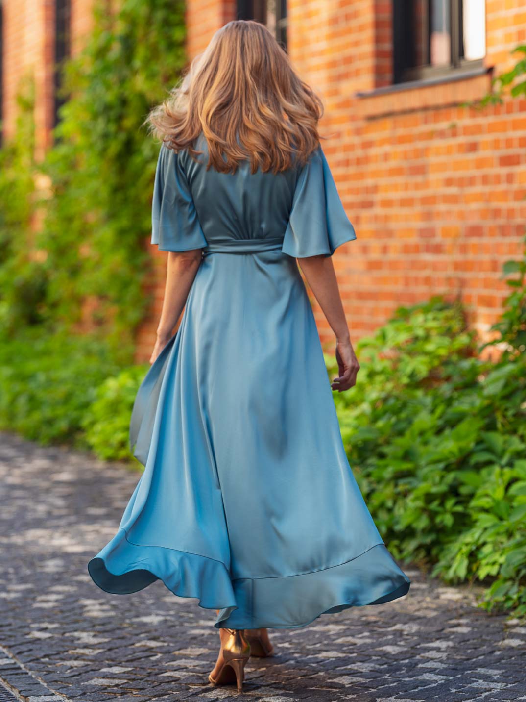 Aqua blue wrap silk dress
