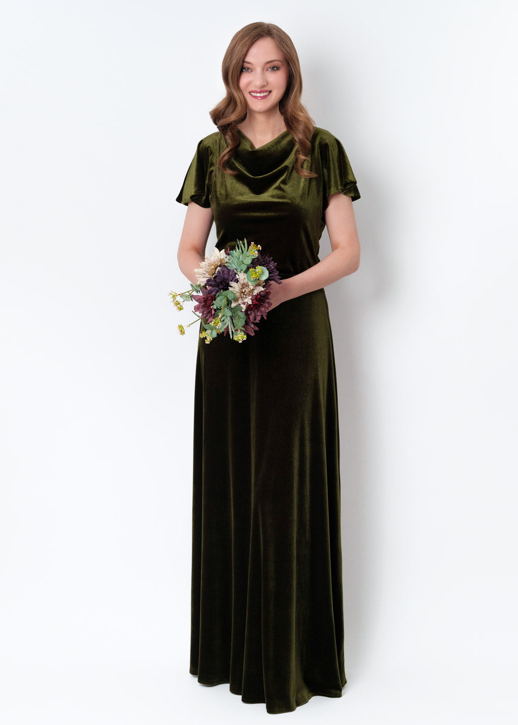 Olive green velvet long dress