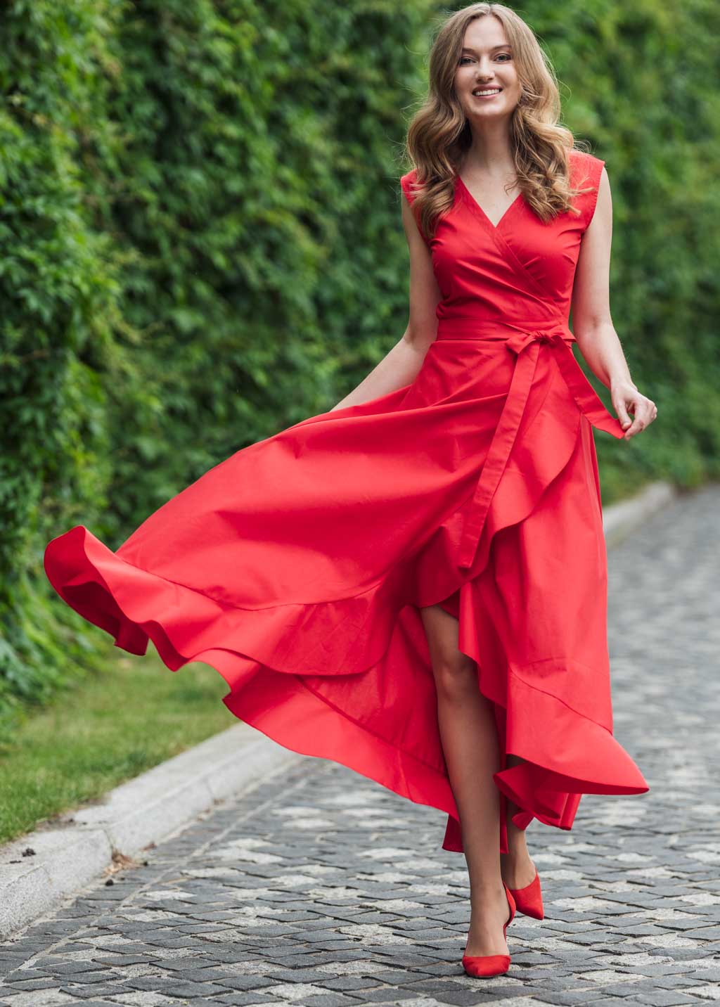 Red organic cotton wrap dress