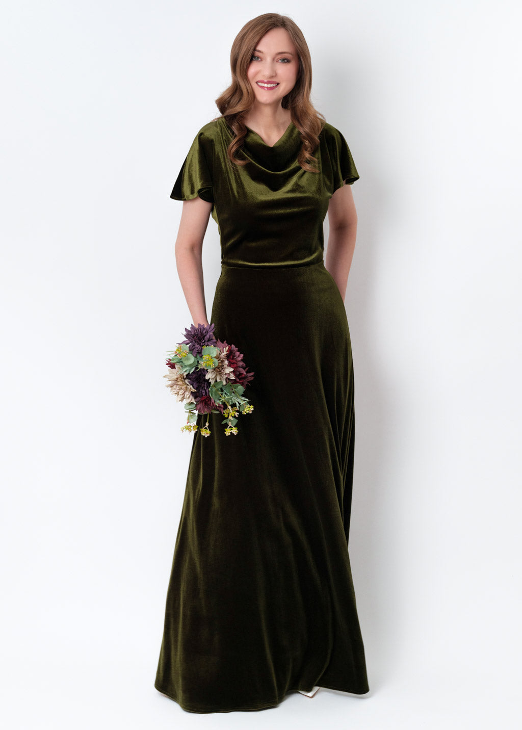 Olive green velvet long dress