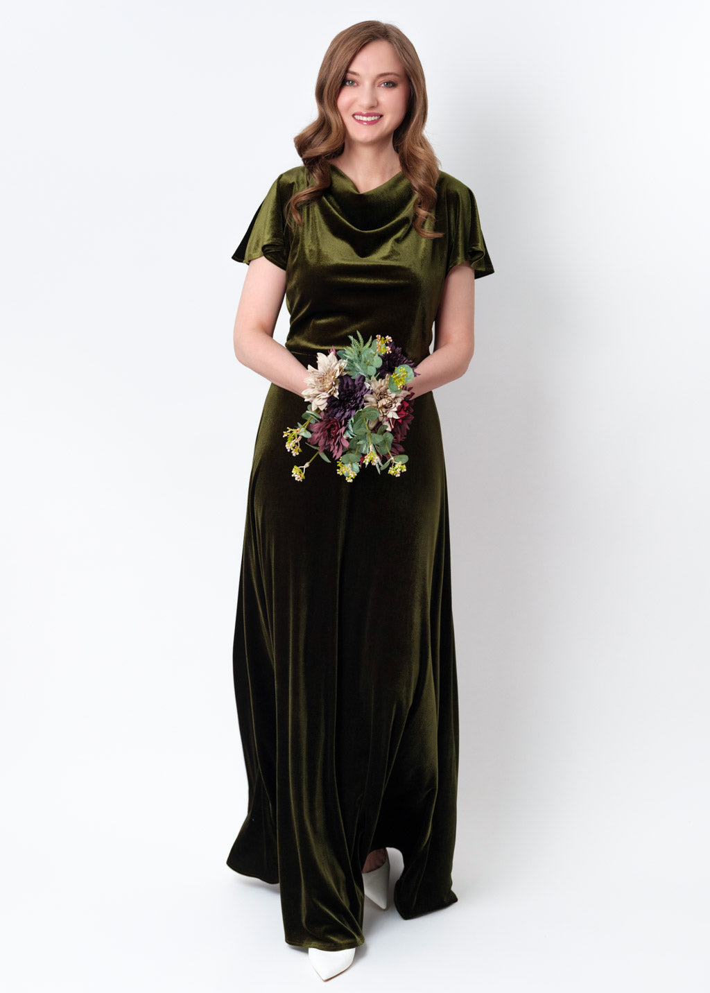 Olive green velvet long dress