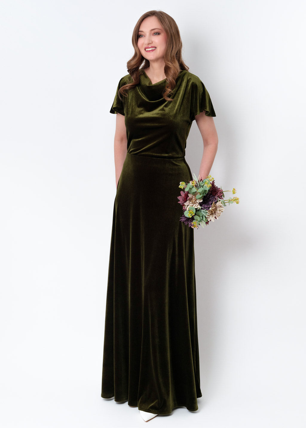 Olive green velvet long dress