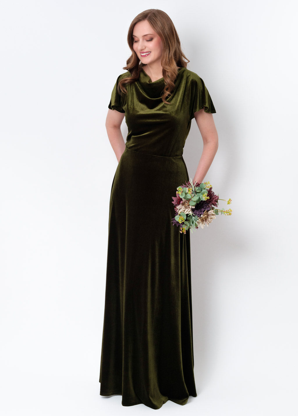 Olive green velvet long dress