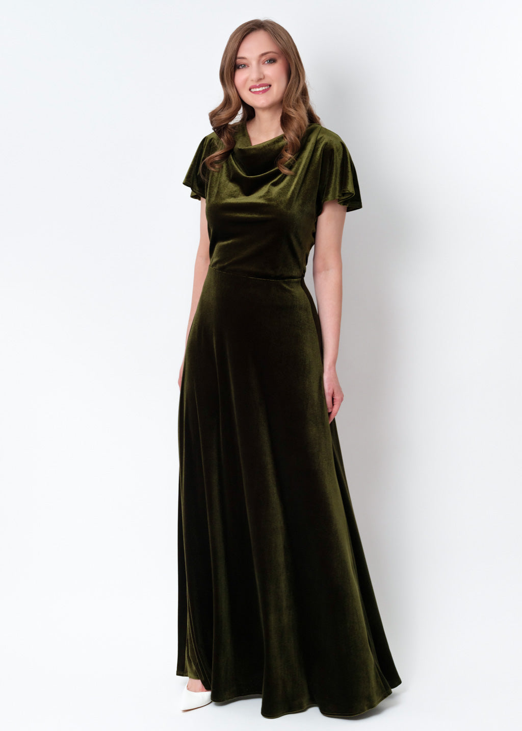 Olive green velvet long dress