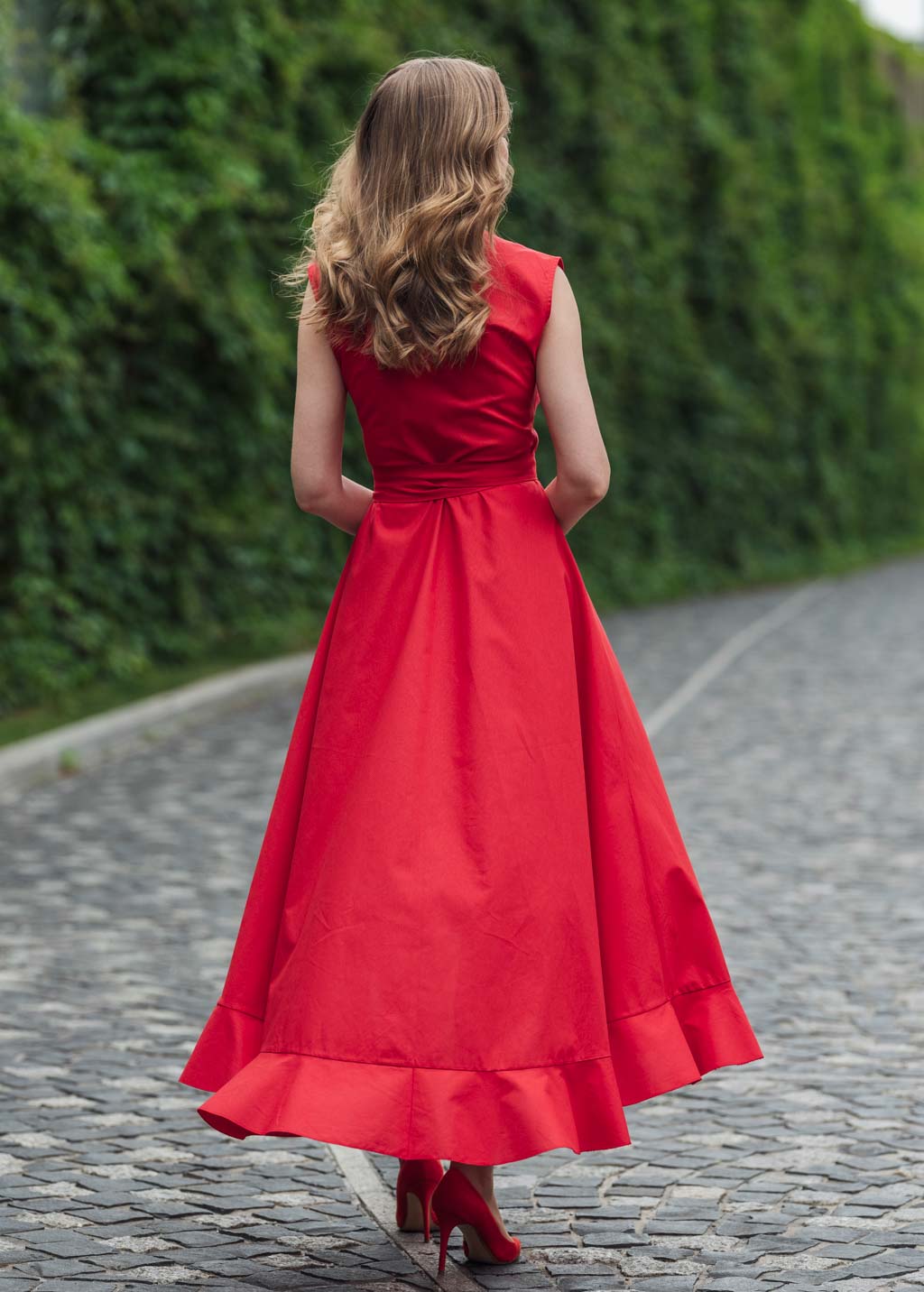 Red organic cotton wrap dress