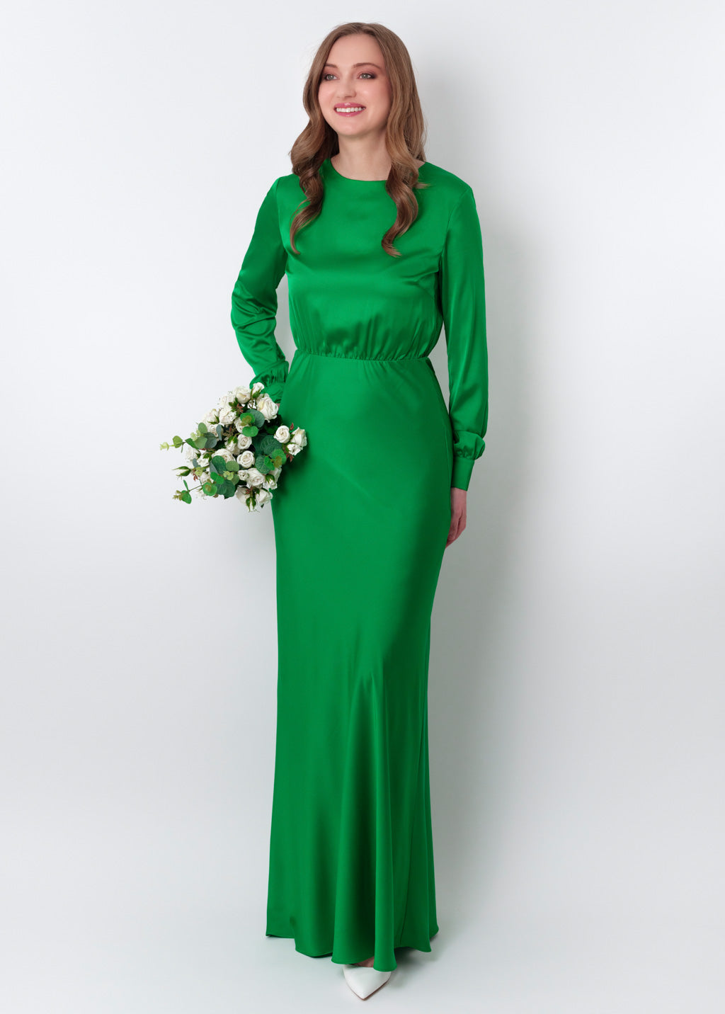 Green silk long dress