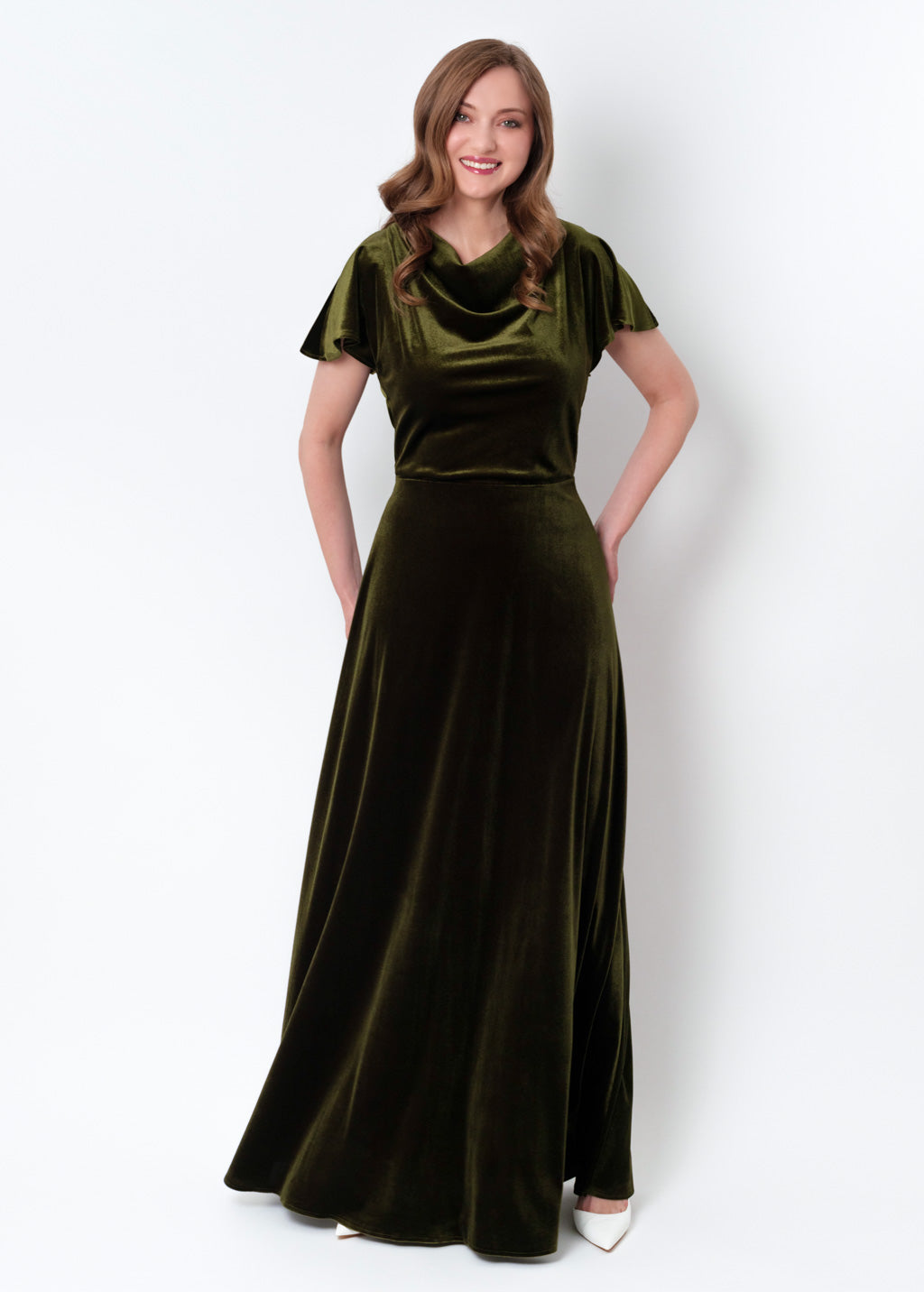 Olive green velvet long dress