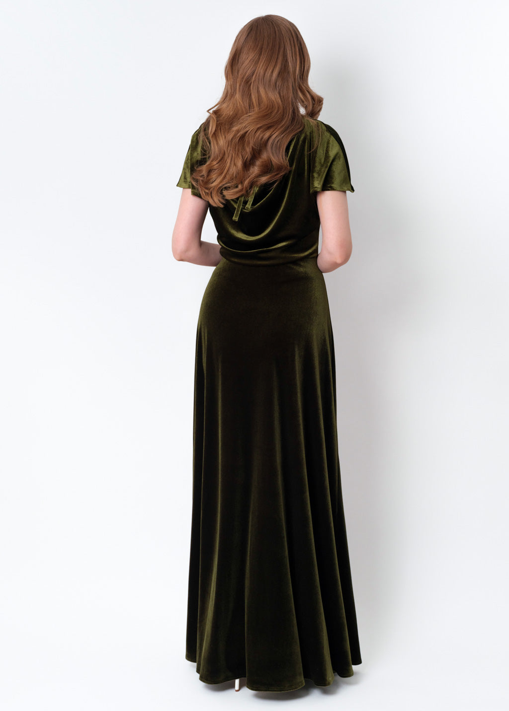 Olive green velvet long dress