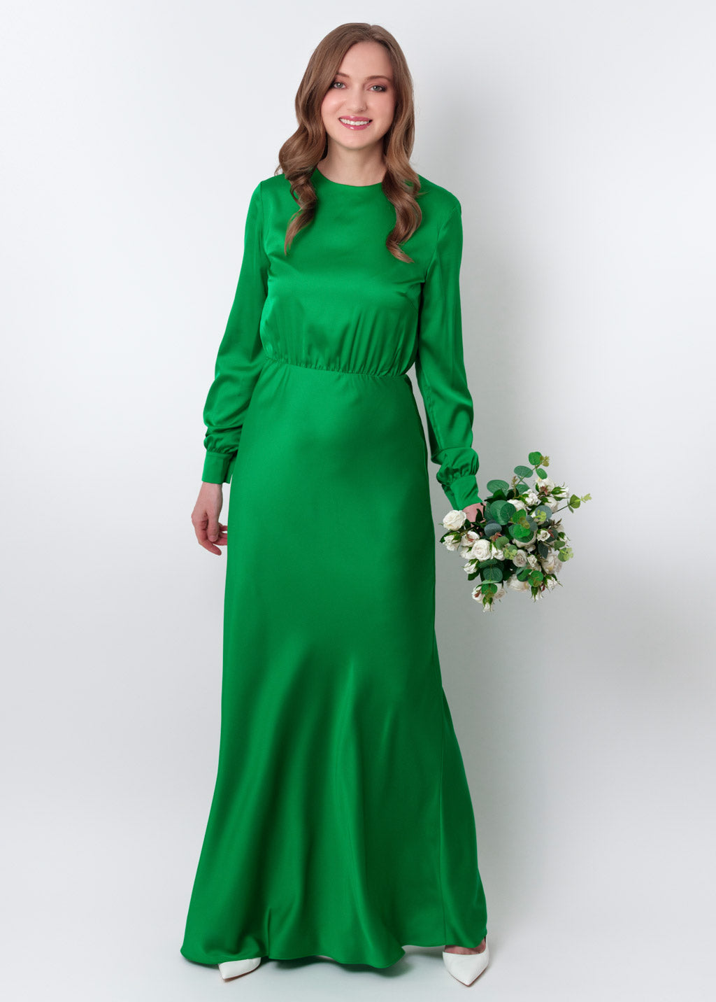 Green silk long dress