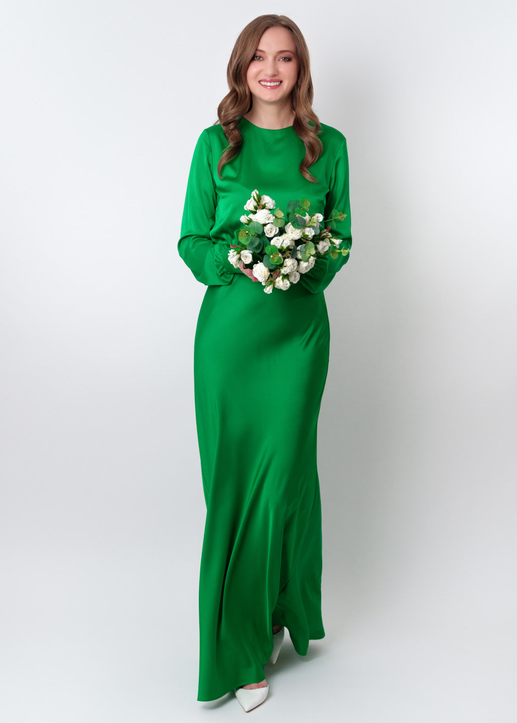 Green silk long dress