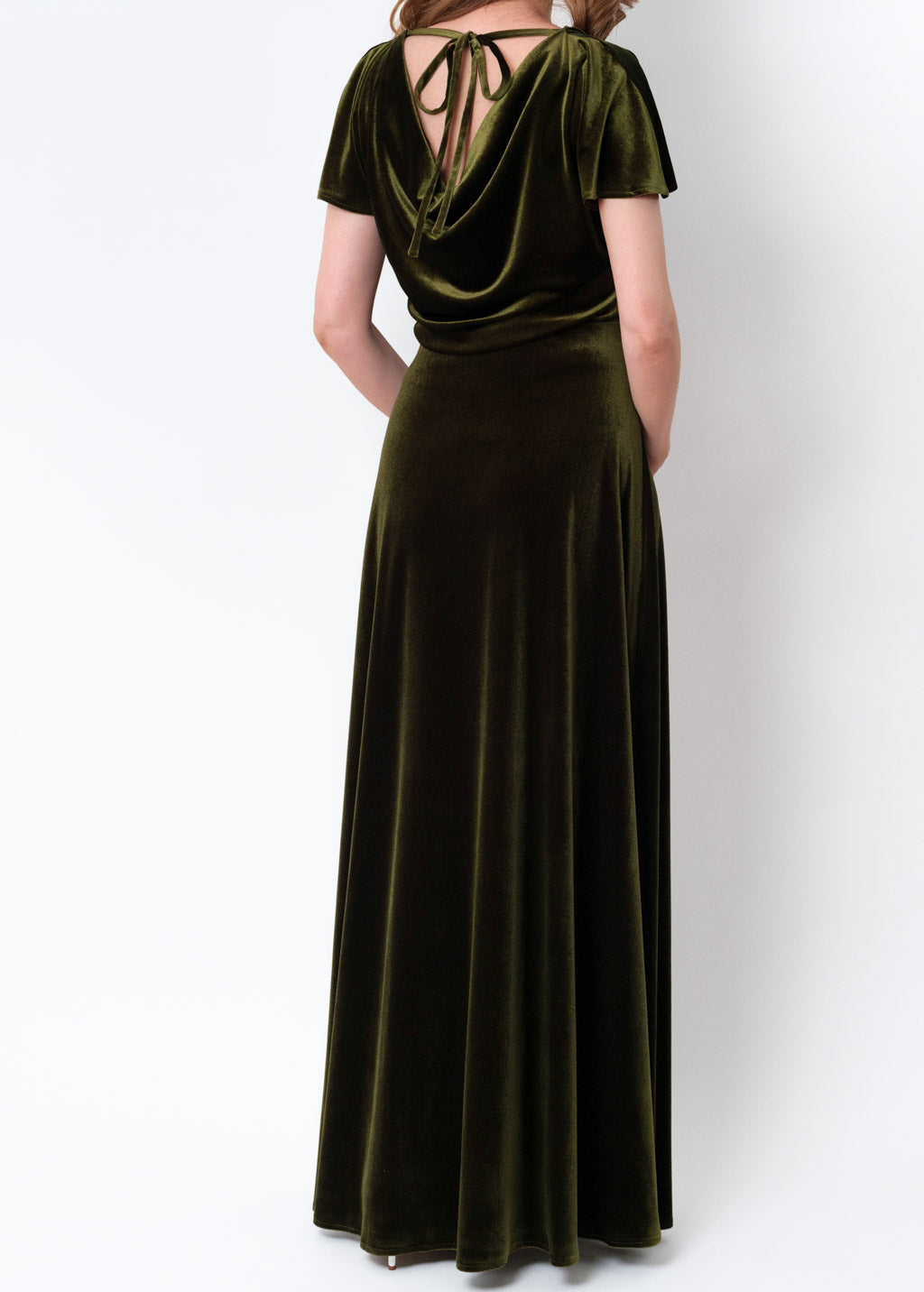 Olive green velvet long dress