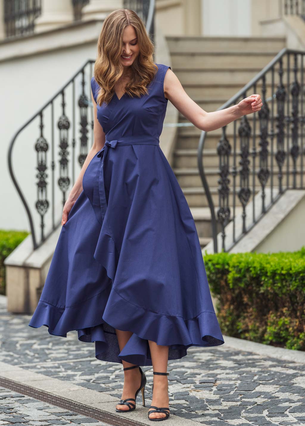 Navy blue organic cotton wrap dress