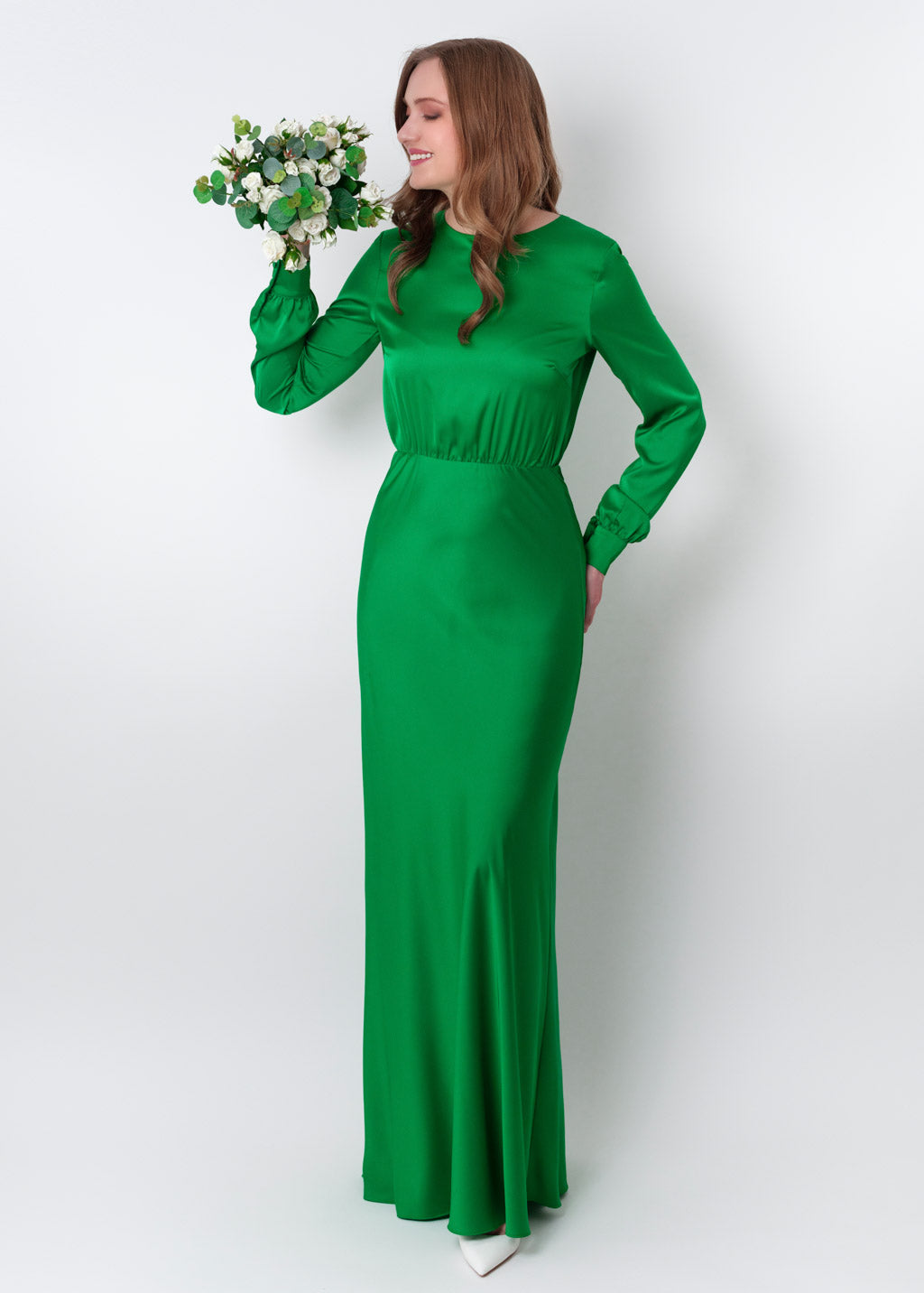 Green silk long dress