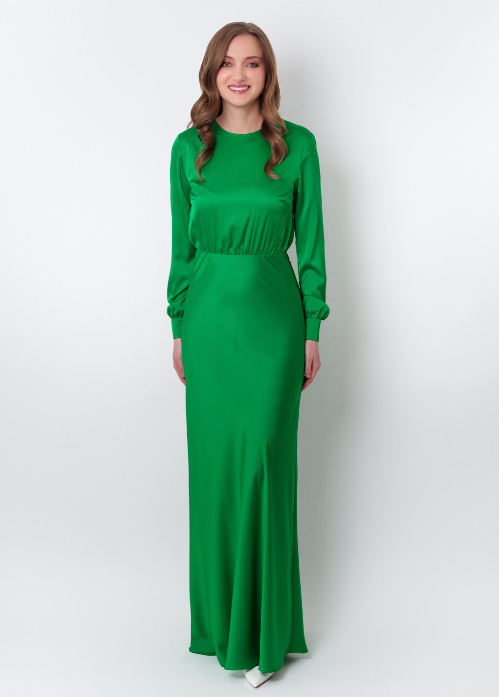 Green silk long dress