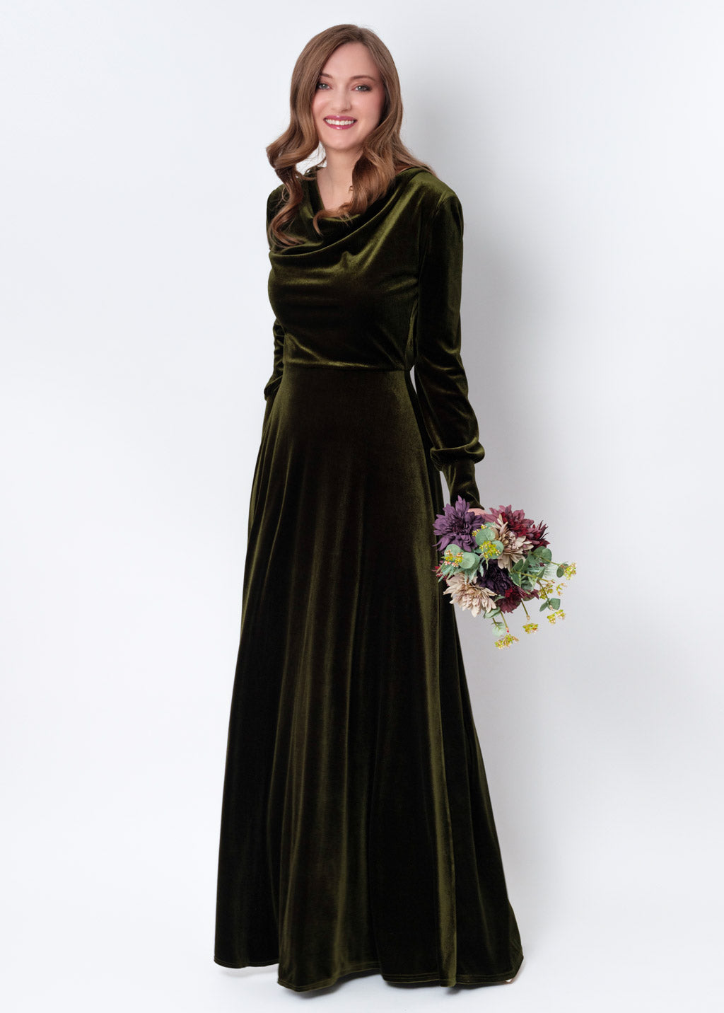 Olive green velvet long dress