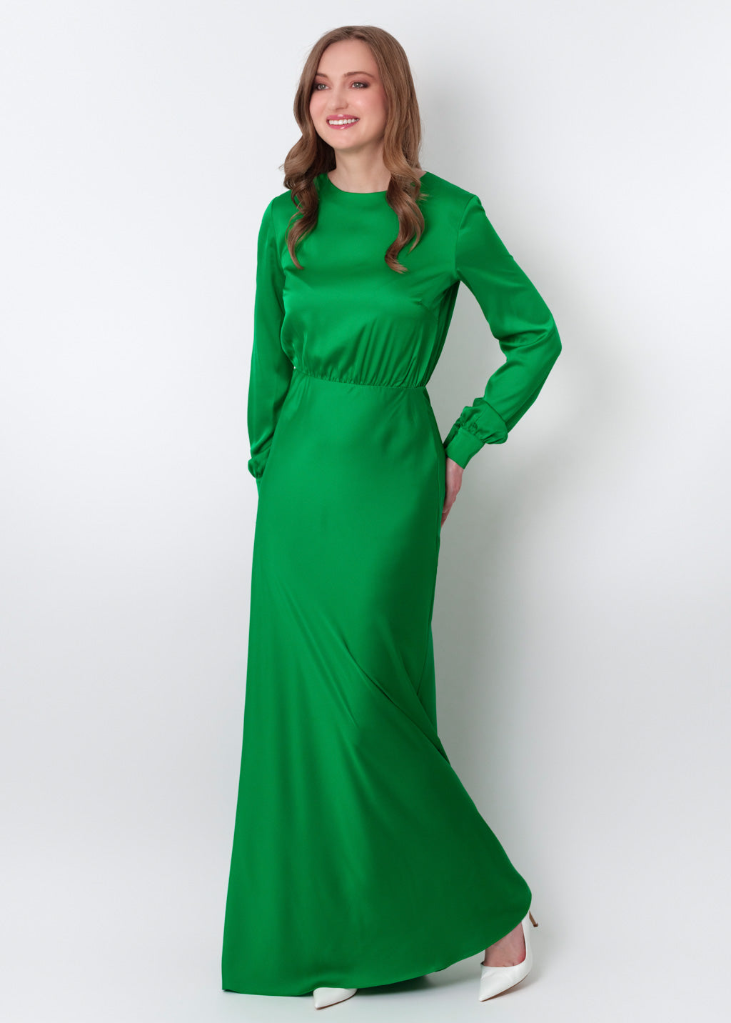 Green silk long dress