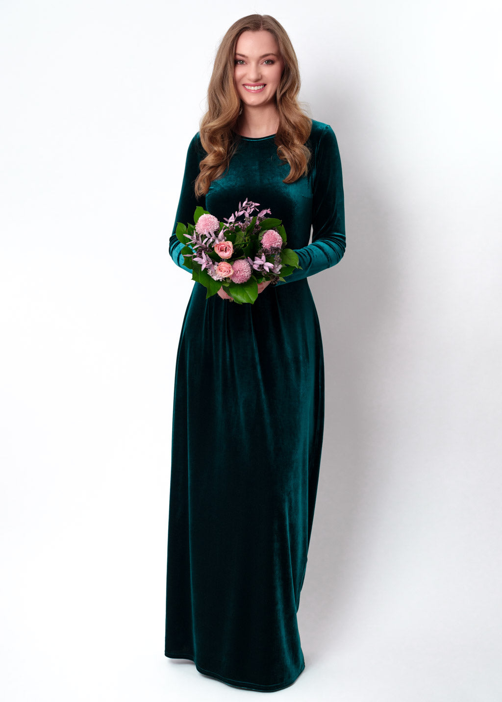Teal green velvet long dress