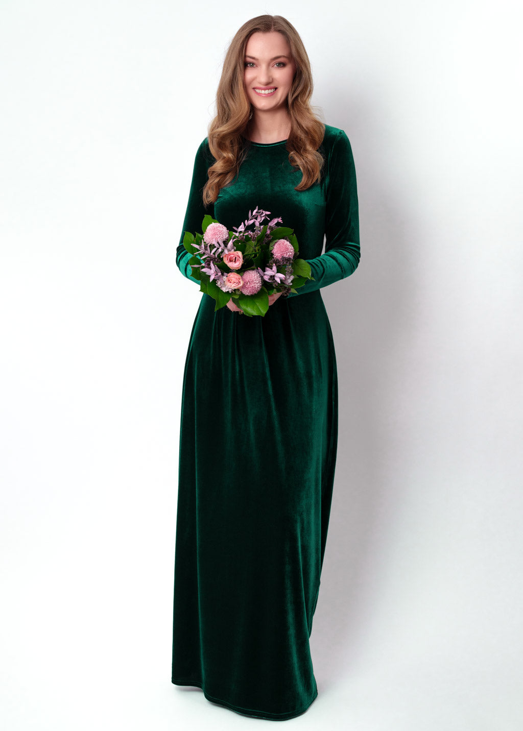 Emerald green velvet long dress