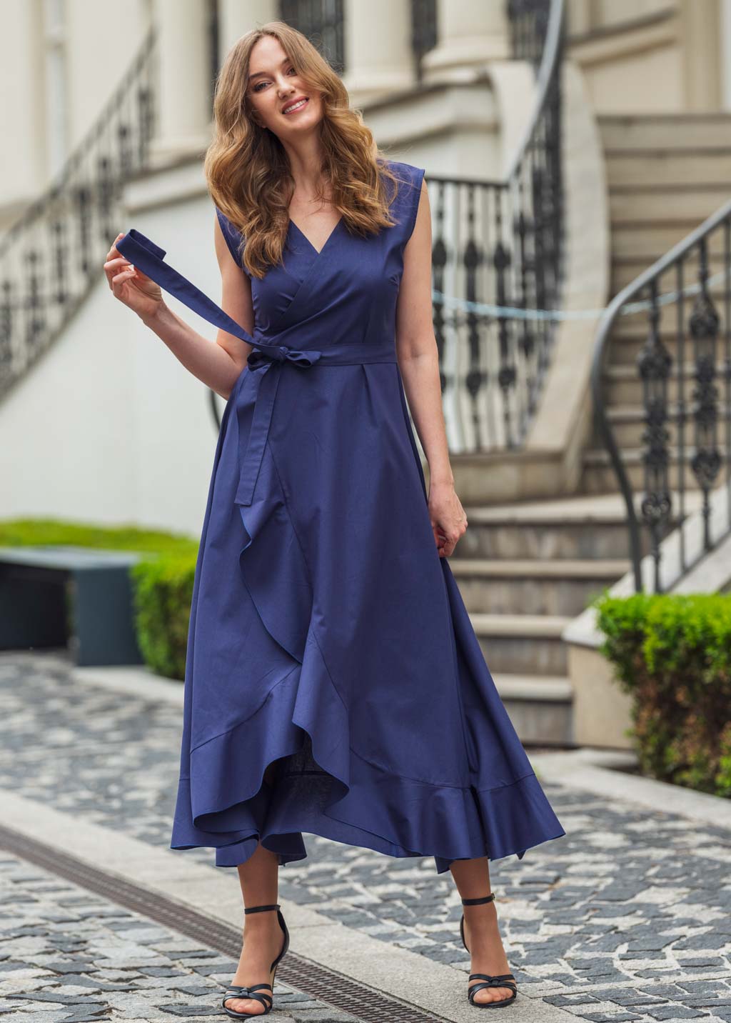 Navy blue organic cotton wrap dress