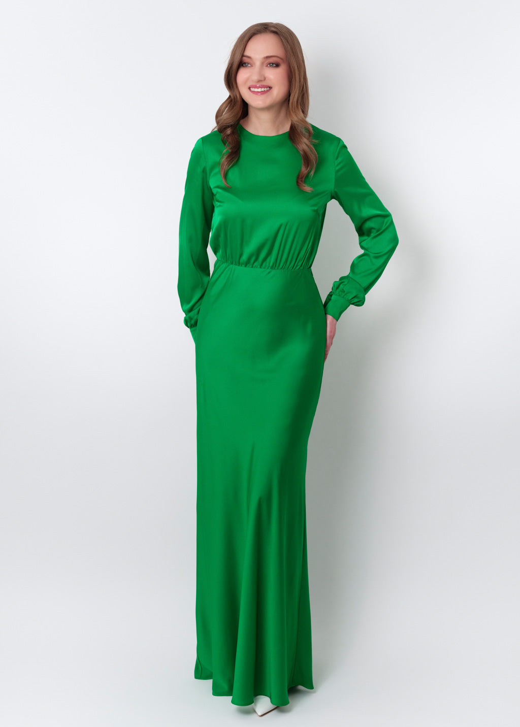 Green silk long dress