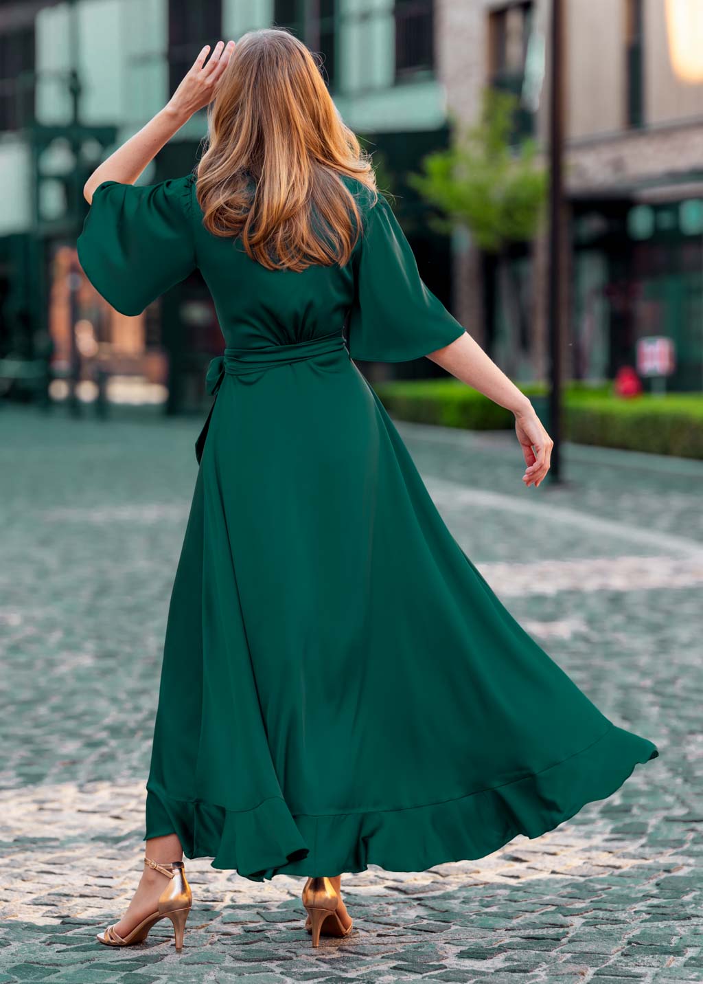 Robe portefeuille en soie vert foncé