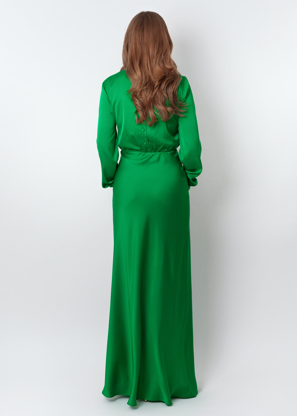 Green silk long dress