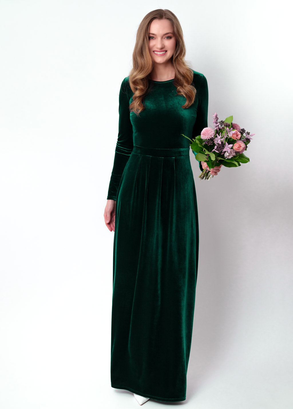 Emerald green velvet long dress