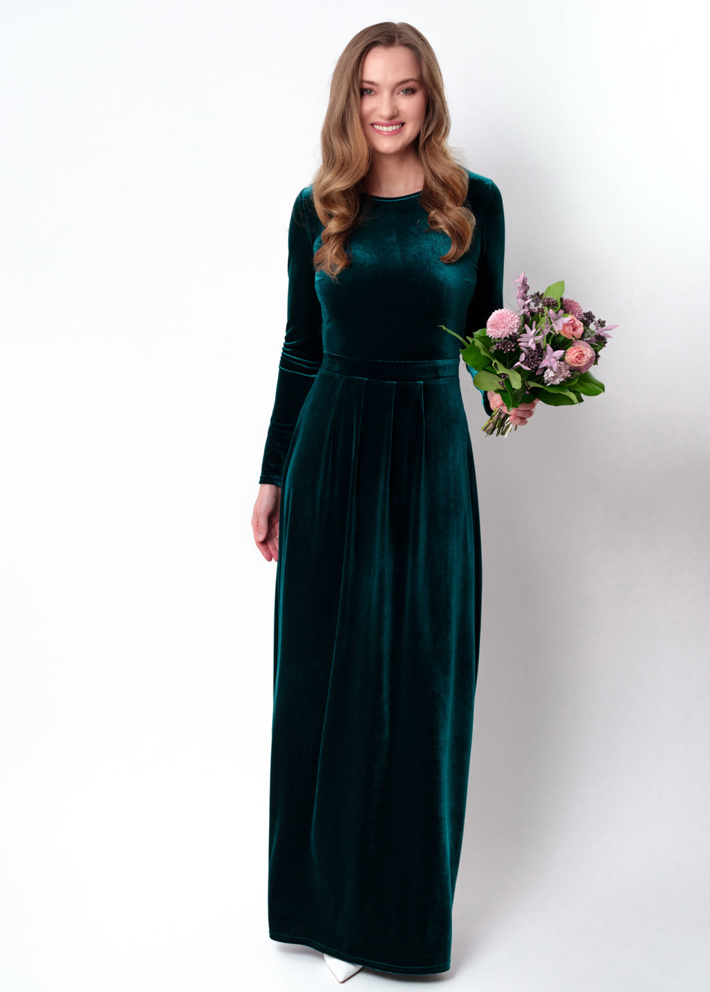Teal green velvet long dress