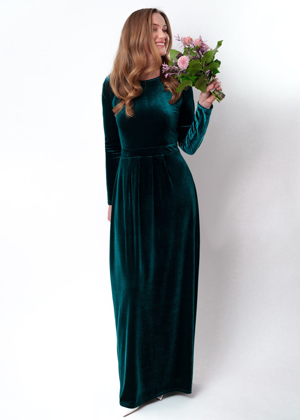 Teal green velvet long dress