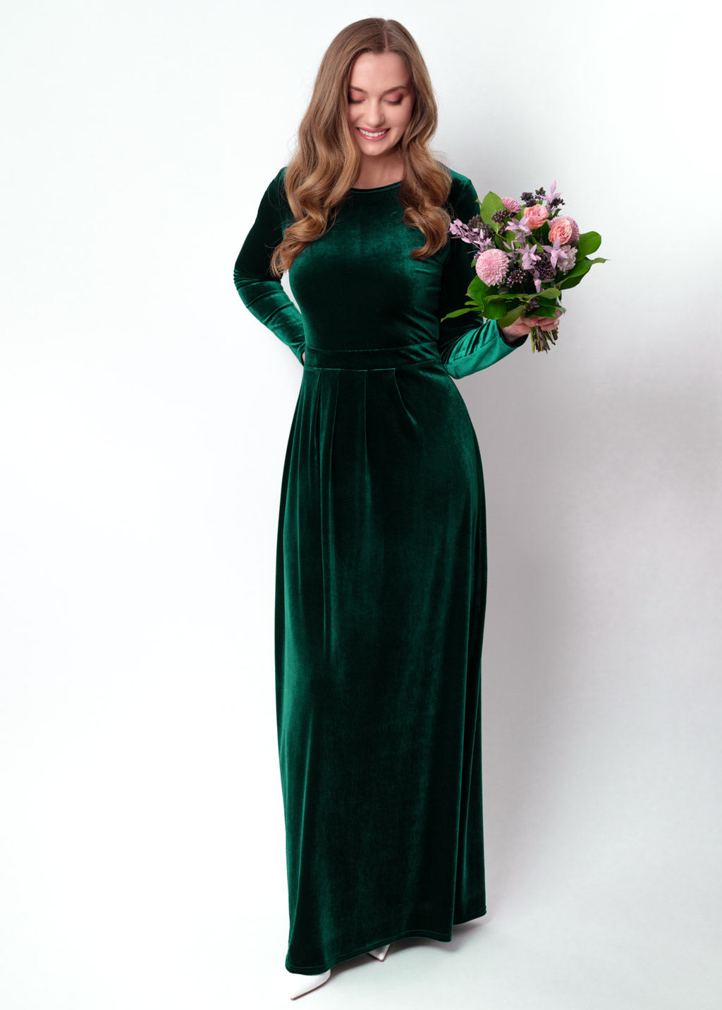 Emerald green velvet long dress