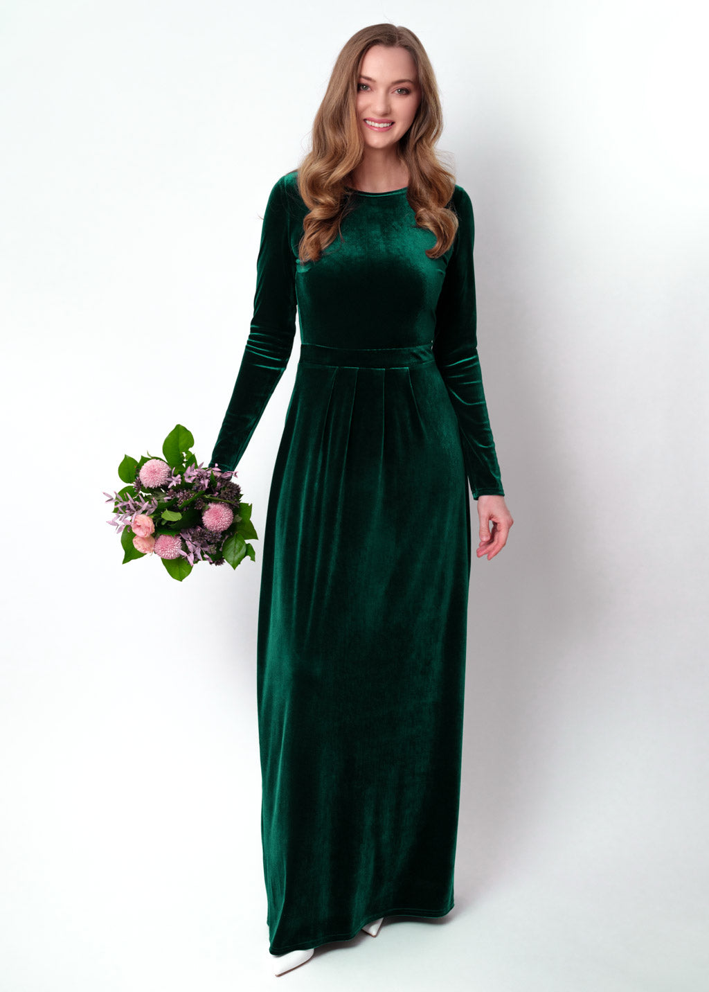 Emerald green velvet long dress