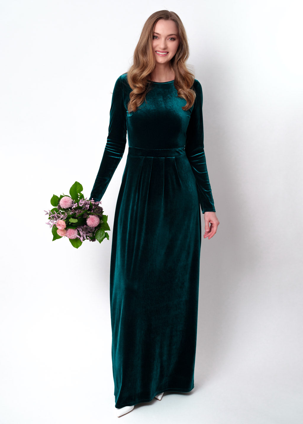 Teal green velvet long dress