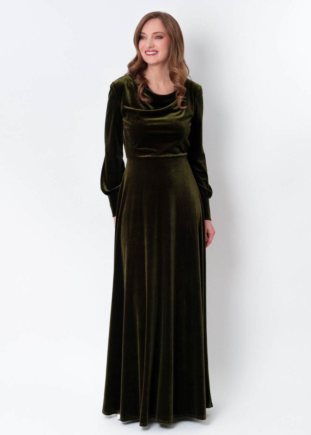 Olive green velvet long dress