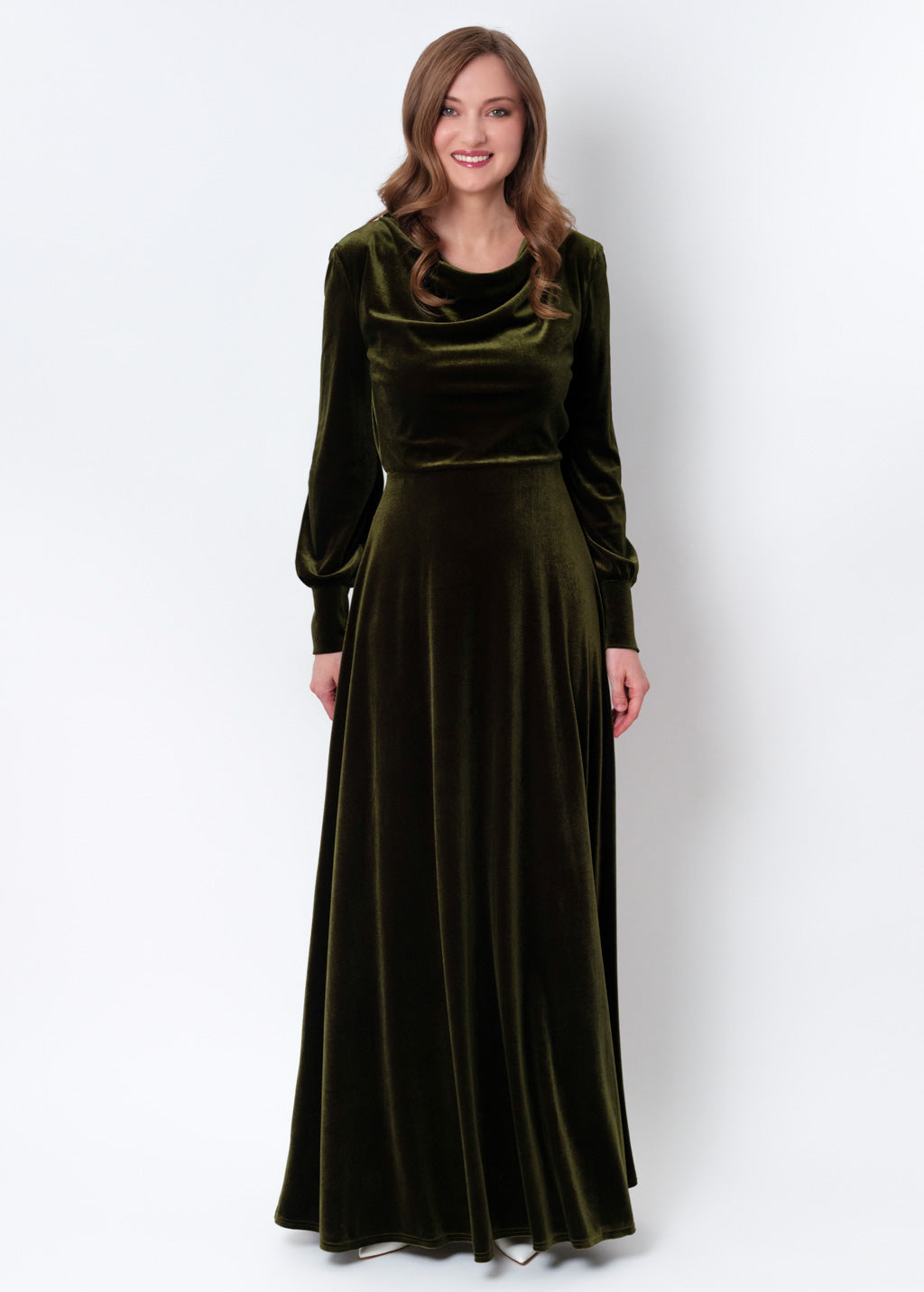 Olive green velvet long dress