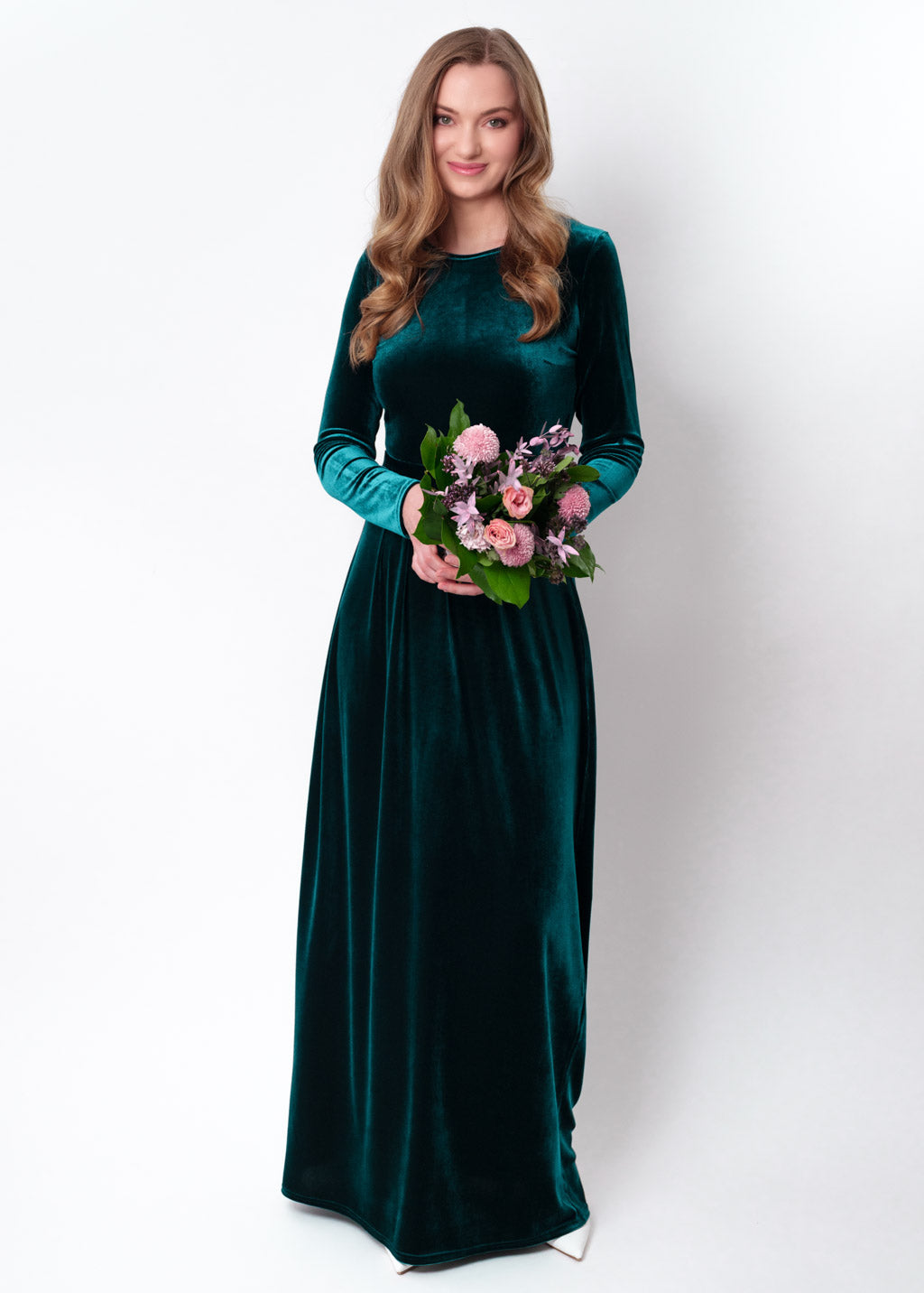 Teal green velvet long dress