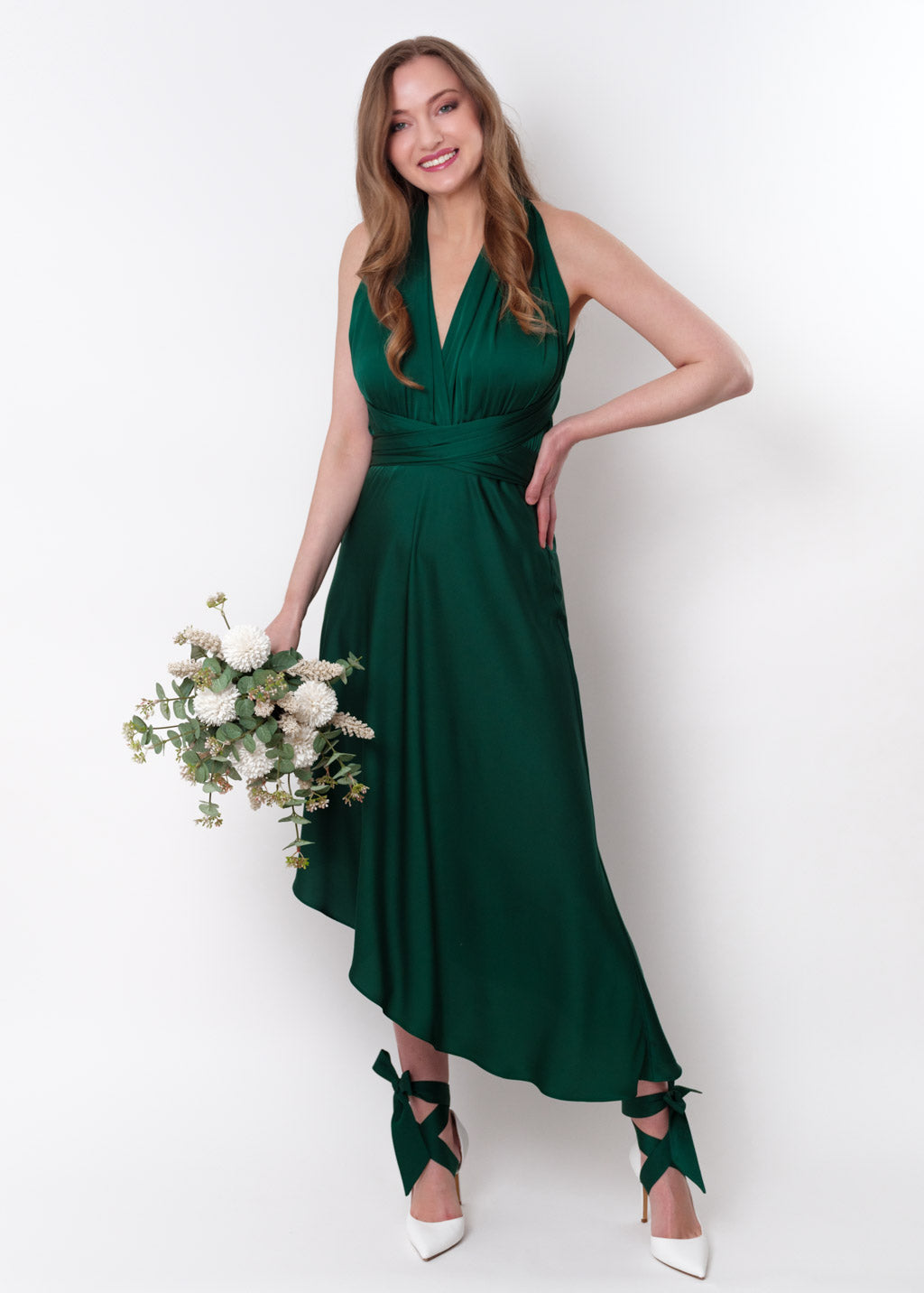 Dark green infinity asymmetric dress